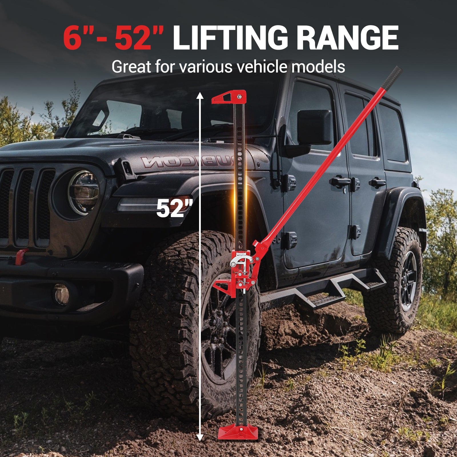 Garvee 3 T Farm Jack 6600 LB con meccanismo a cricchetto, acciaio, verniciato a polvere, per fuoristrada e agricoltura, universale, nero