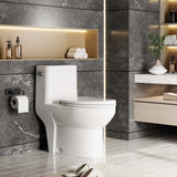 Garvee Vaso WC Monoblocco Elongato con Sedile Soft-Close, Doppio Scarico 1.28 GPF, Ceramica, Altezza Comfort, Bagni Moderni, Bianco