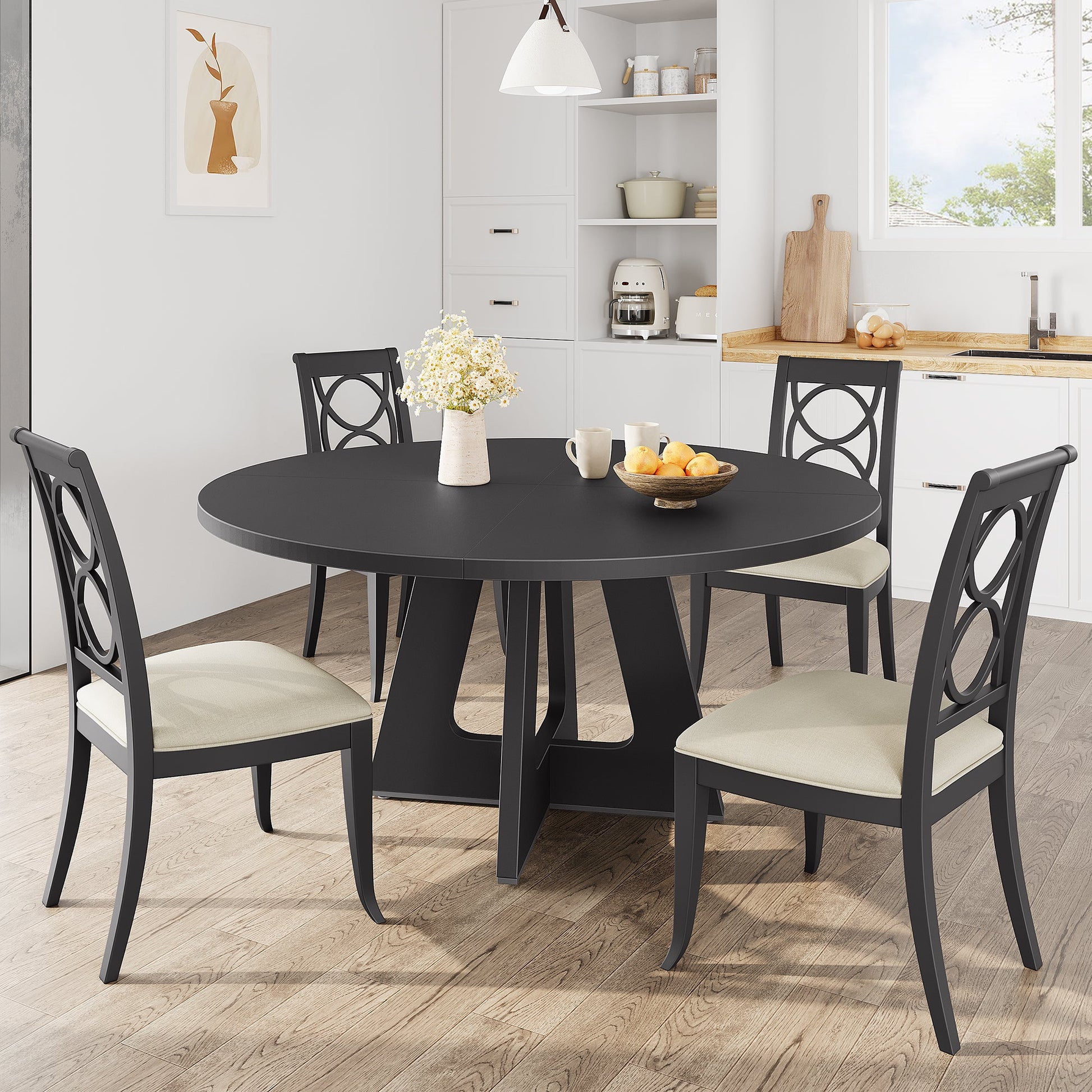 Tavolo da pranzo rotondo Garvee da 47 pollici in legno, design rustico, con piedini regolabili per sala da pranzo e soggiorno, pannello MDF, robusto, marrone