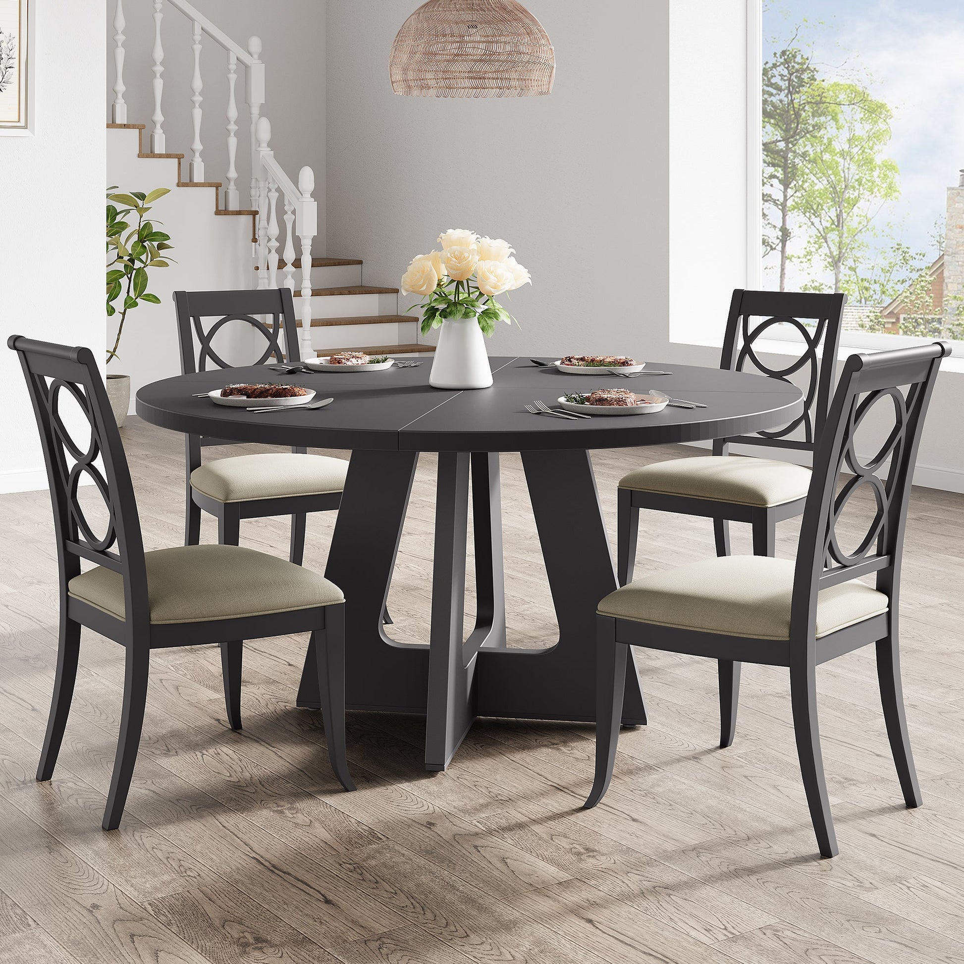 Tavolo da pranzo rotondo Garvee da 47 pollici in legno, design rustico, con piedini regolabili per sala da pranzo e soggiorno, pannello MDF, robusto, marrone