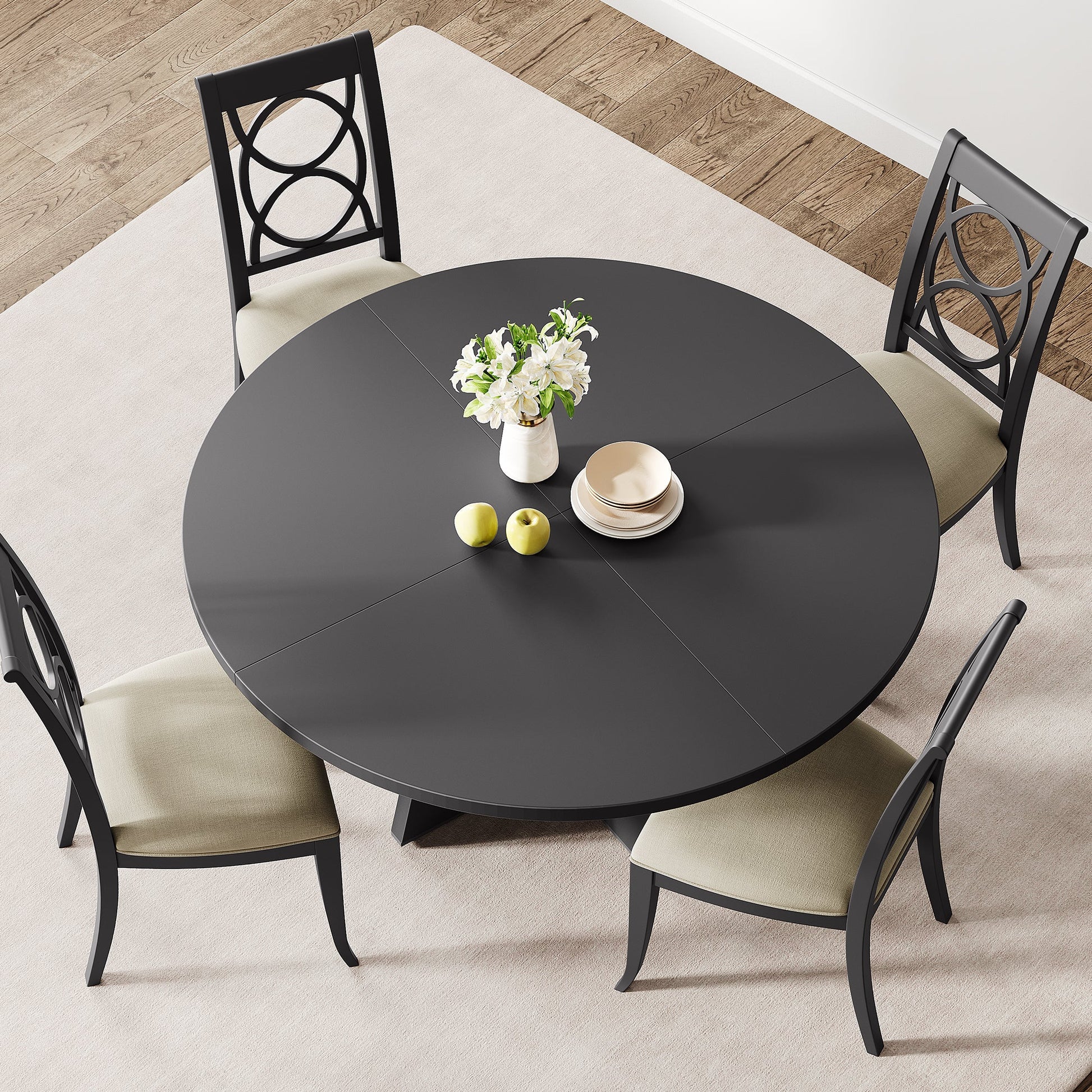 Tavolo da pranzo rotondo Garvee da 47 pollici in legno, design rustico, con piedini regolabili per sala da pranzo e soggiorno, pannello MDF, robusto, marrone