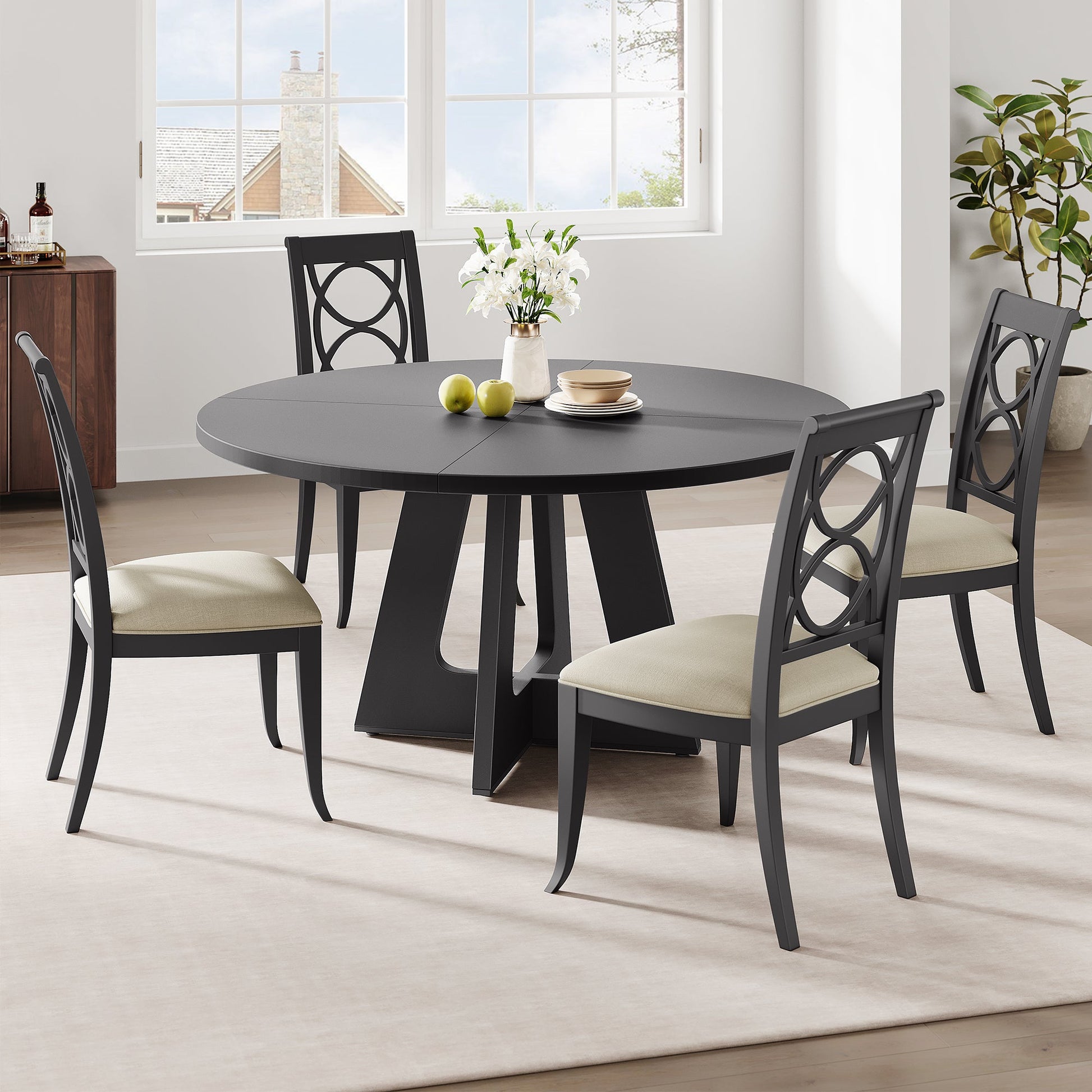 Tavolo da pranzo rotondo Garvee da 47 pollici in legno, design rustico, con piedini regolabili per sala da pranzo e soggiorno, pannello MDF, robusto, marrone