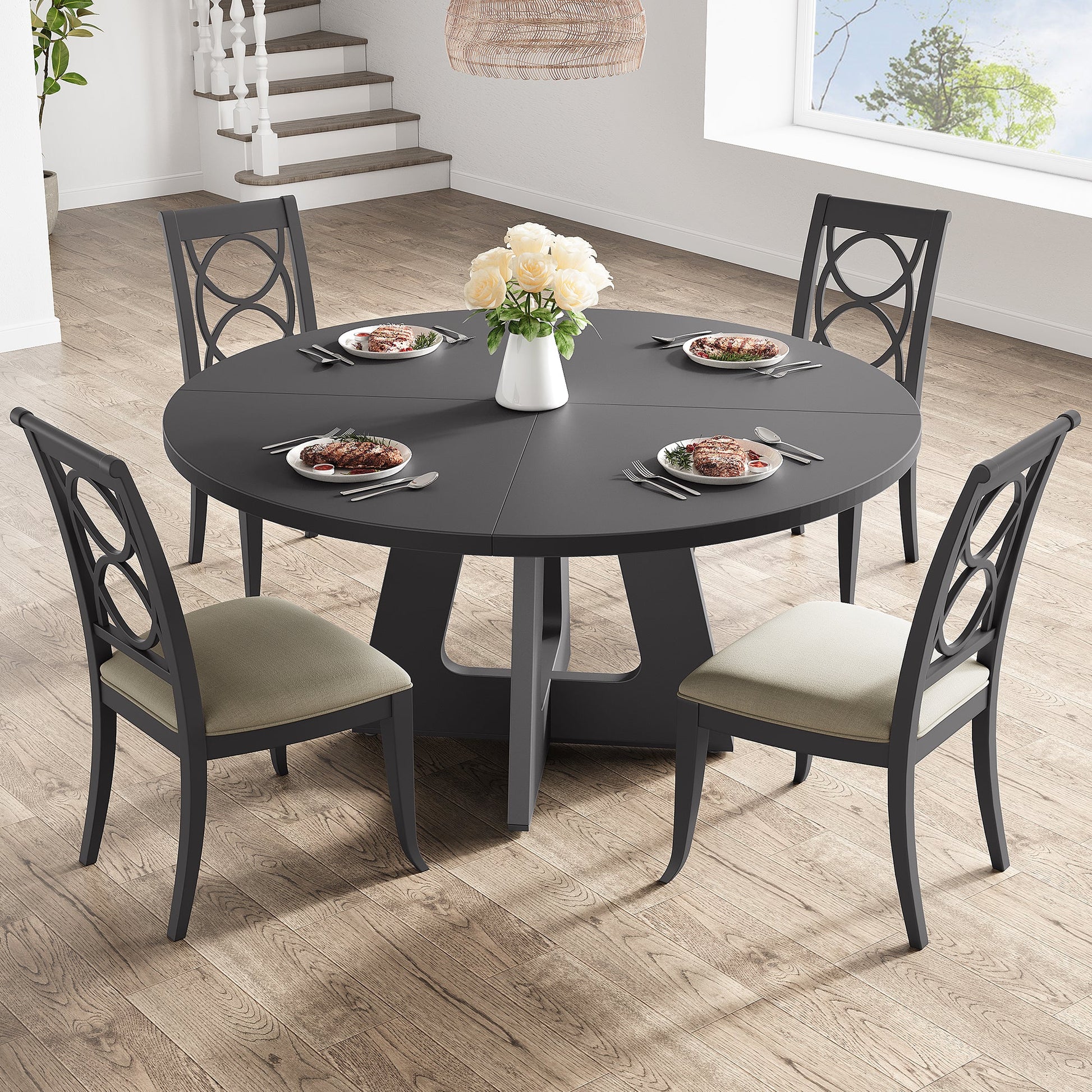 Tavolo da pranzo rotondo Garvee da 47 pollici in legno, design rustico, con piedini regolabili per sala da pranzo e soggiorno, pannello MDF, robusto, marrone