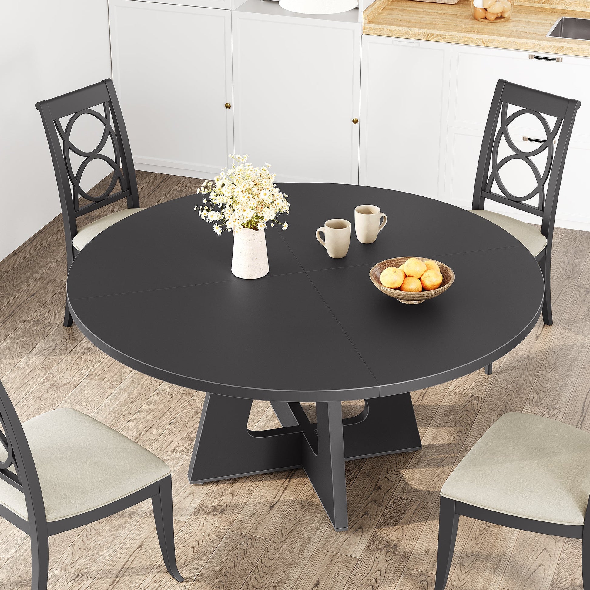 Tavolo da pranzo rotondo Garvee da 47 pollici in legno, design rustico, con piedini regolabili per sala da pranzo e soggiorno, pannello MDF, robusto, marrone