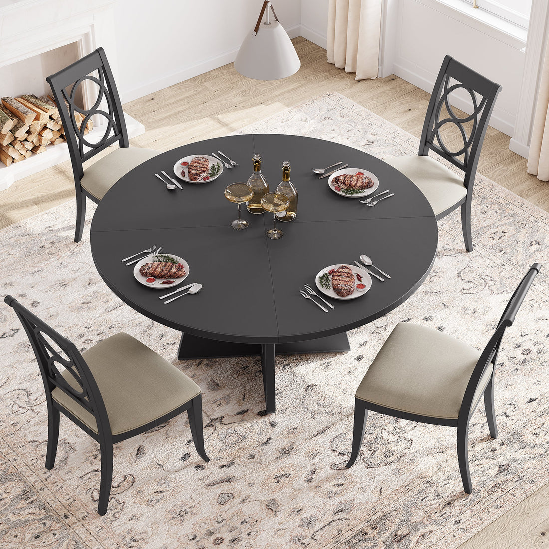 Tavolo da pranzo rotondo Garvee da 47 pollici in legno, design rustico, con piedini regolabili per sala da pranzo e soggiorno, pannello MDF, robusto, marrone