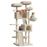 GARVEE Tiragraffi multilivello grande da 168 cm - Tiragraffi con sisal, amaca, peluche - Struttura robusta, versatile, per gatti di grandi dimensioni, per interni - Beige