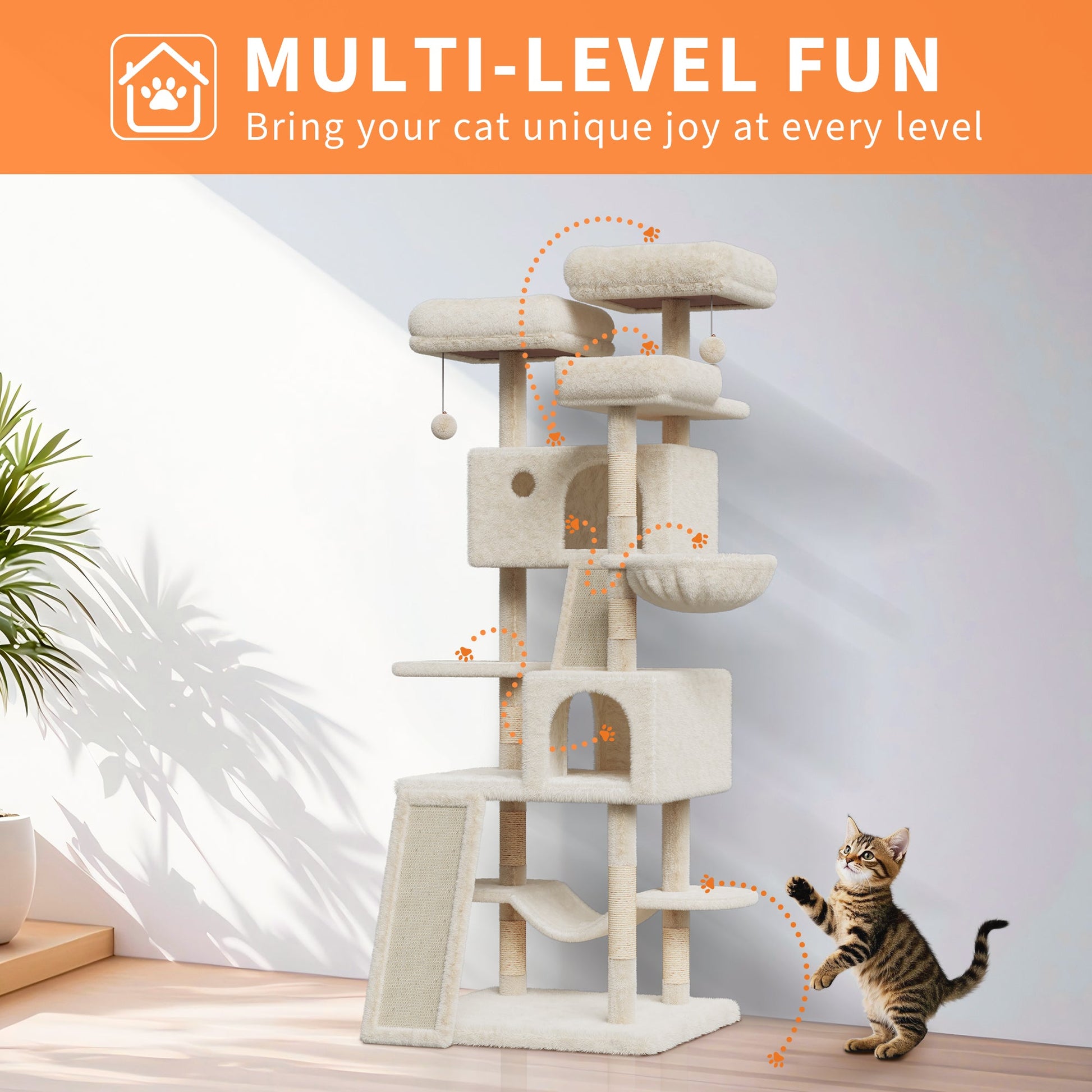 GARVEE Tiragraffi multilivello grande da 168 cm - Tiragraffi con sisal, amaca, peluche - Struttura robusta, versatile, per gatti di grandi dimensioni, per interni