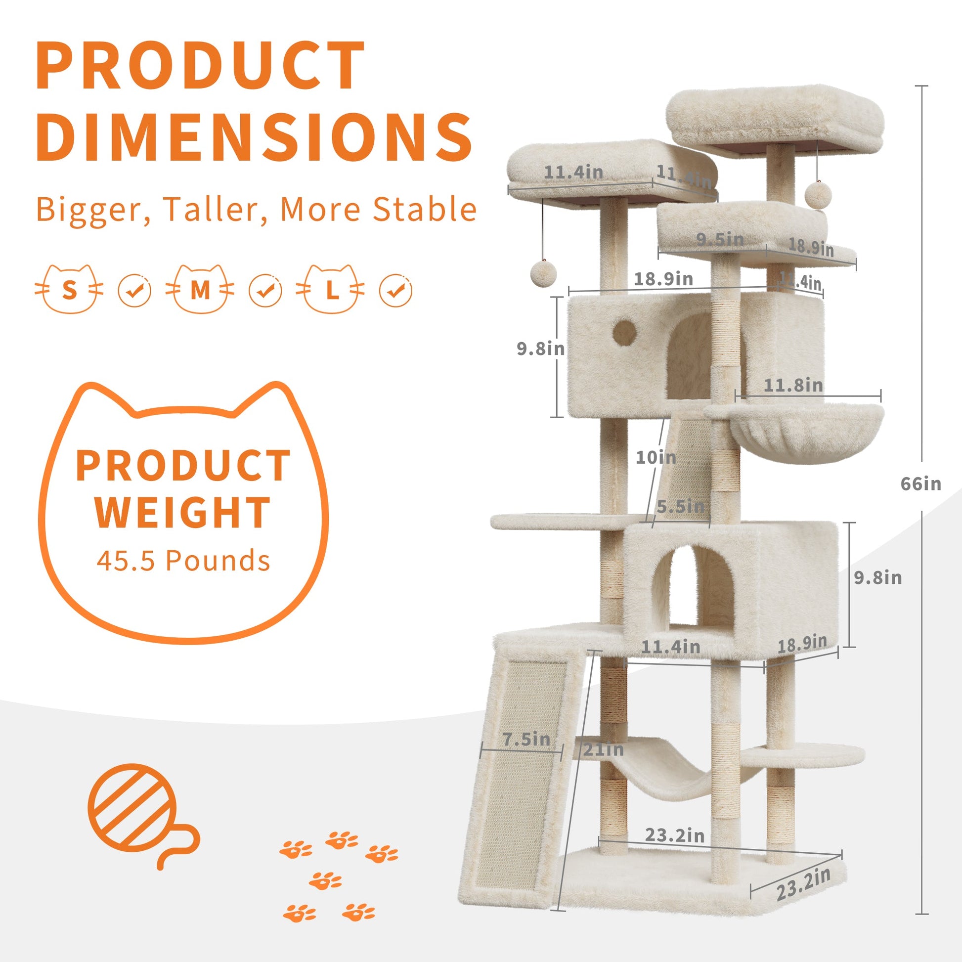 GARVEE Tiragraffi multilivello grande da 168 cm - Tiragraffi con sisal, amaca, peluche - Struttura robusta, versatile, per gatti di grandi dimensioni, per interni