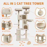 GARVEE Tiragraffi multilivello grande da 168 cm - Tiragraffi con sisal, amaca, peluche - Struttura robusta, versatile, per gatti di grandi dimensioni, per interni