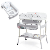 GARVEE Fasciatoio e vasca da bagno 2 in 1 regolabile in altezza, grigio | Con display della temperatura e ruote | Per bambini piccoli