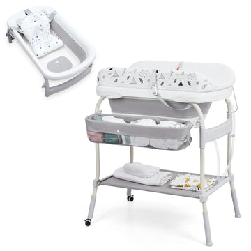 GARVEE Fasciatoio e vasca da bagno 2 in 1 regolabile in altezza, grigio | Con display della temperatura e ruote | Per bambini piccoli