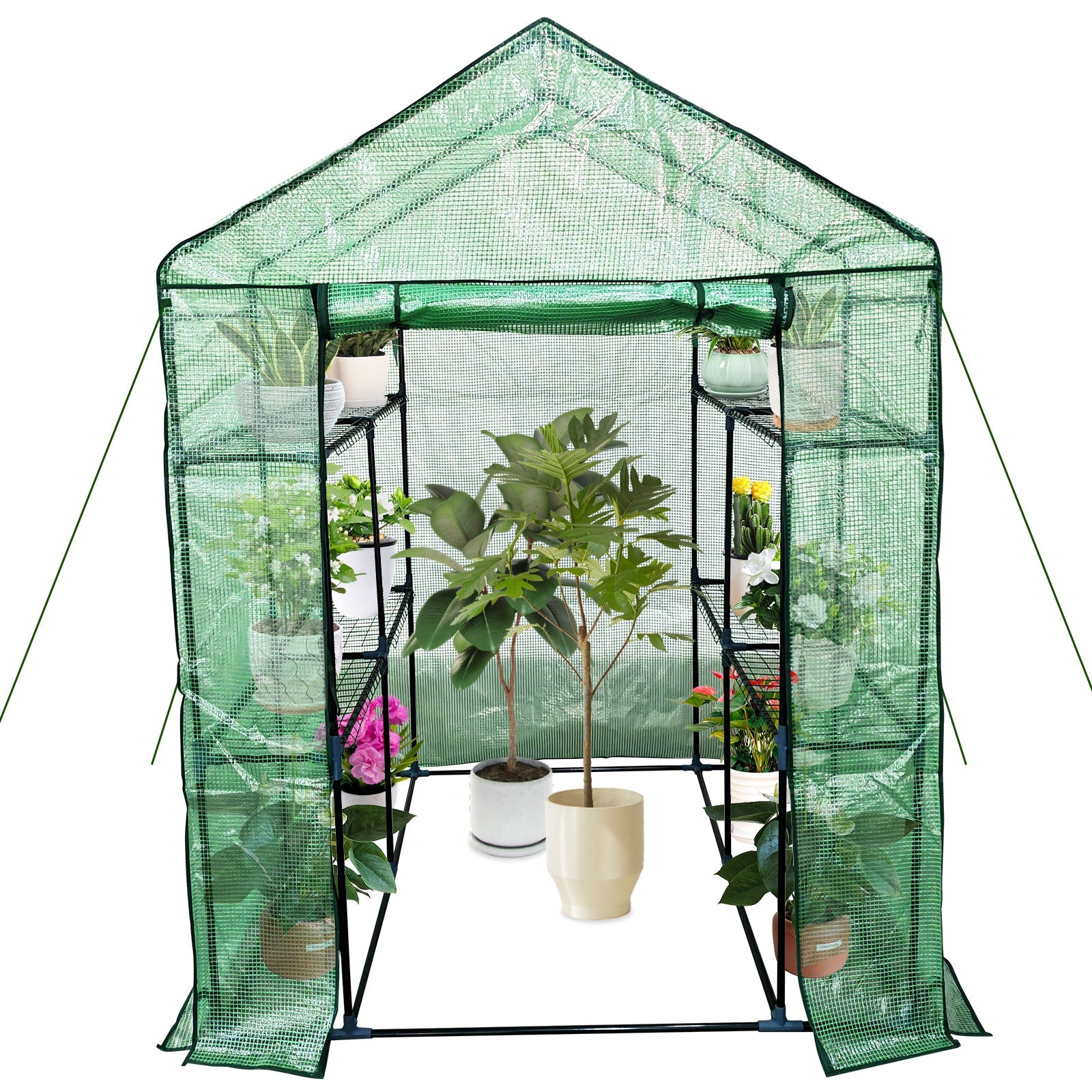 Serra mobile Garvee con struttura in acciaio, 6 ripiani per giardino e balcone, 57x57x76 pollici, verde