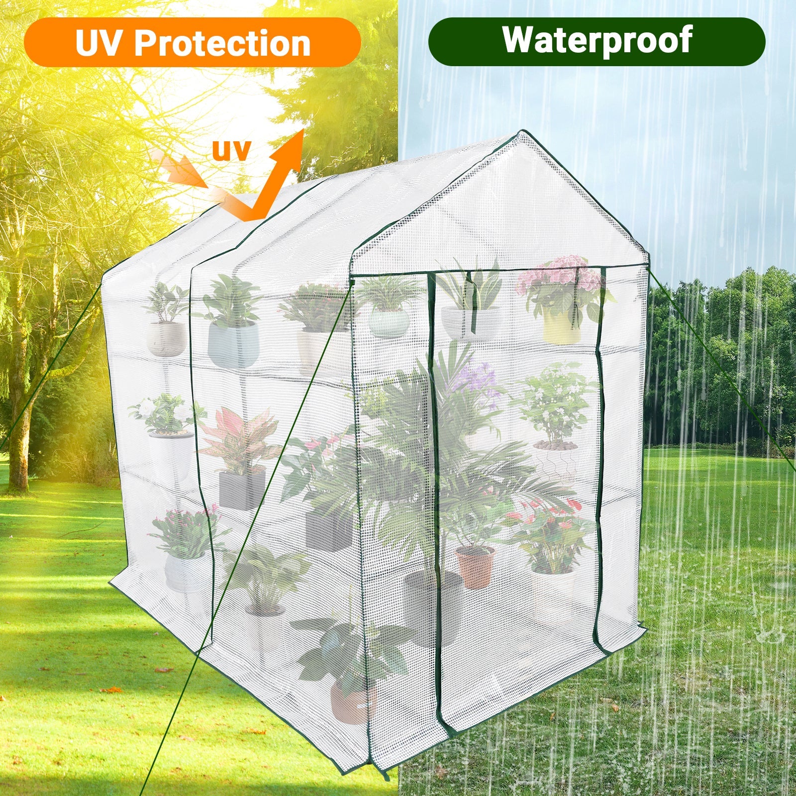 Serra Garvee a 3 livelli con 9 ripiani, protezione UV, impermeabile, materiale PE per giardino e balcone, 3 livelli, trasparente