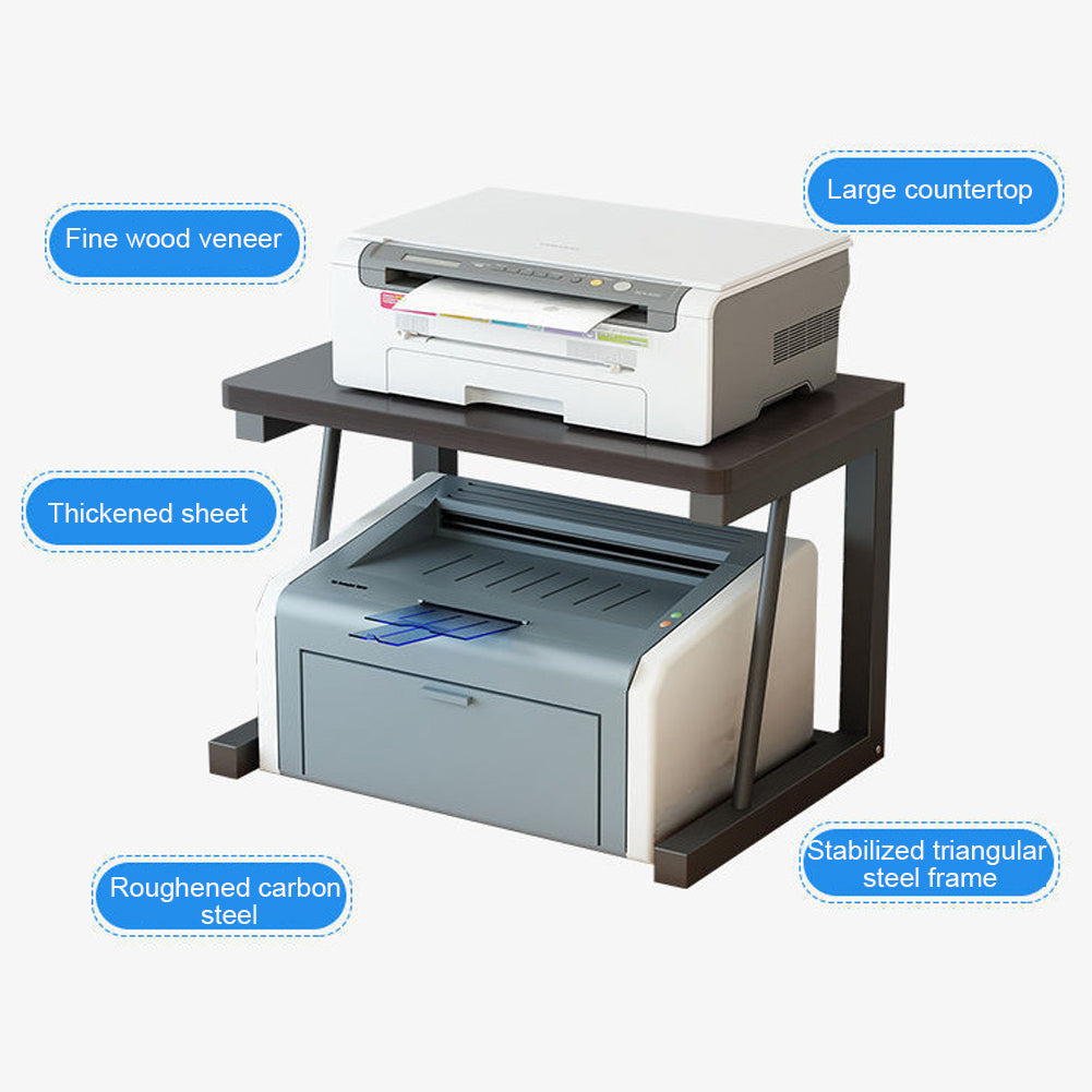 Supporto per stampante da tavolo Garvee, in legno, a 2 livelli, robusto, salvaspazio, per ufficio e cucina, 22,5x14,8x15 pollici, marrone