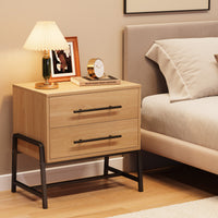 Comodino Garvee con 2 cassetti, tavolino moderno, gambe in metallo, legno, camera da letto e soggiorno, robusto, facile da pulire, colore legno chiaro