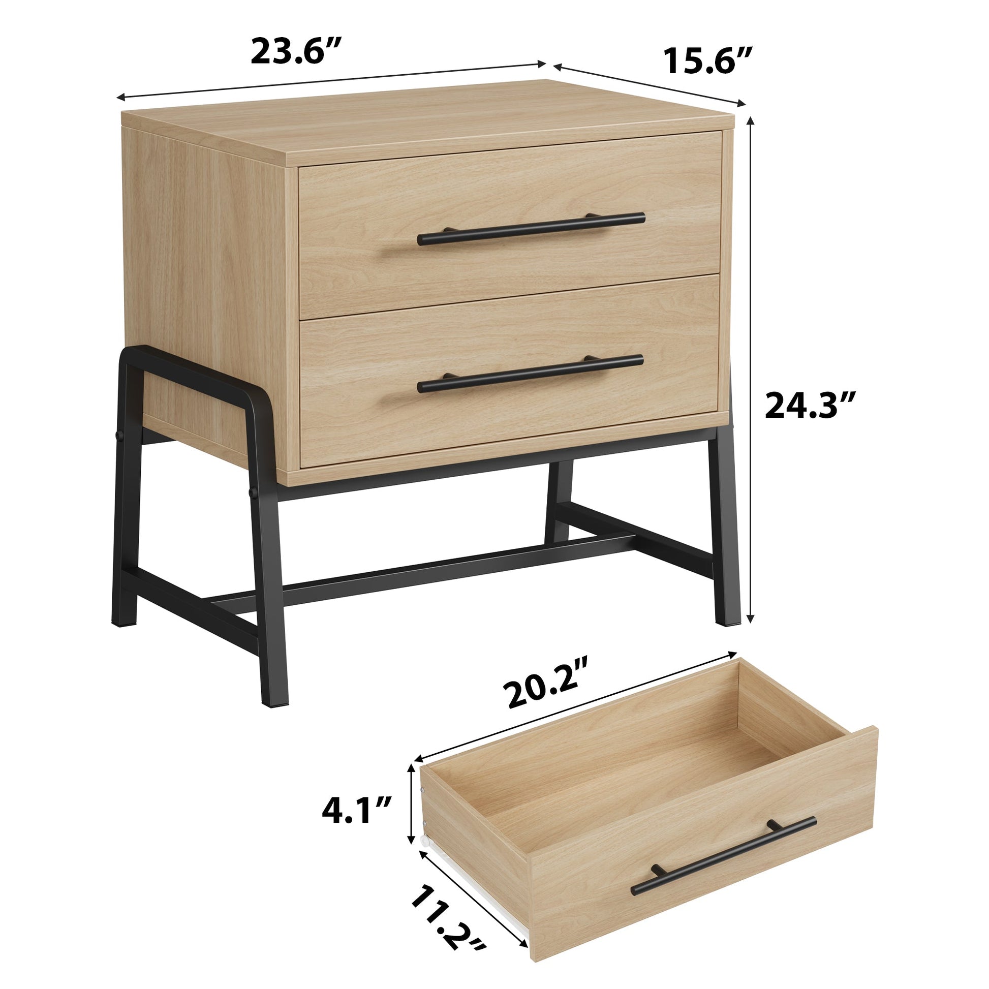 Comodino Garvee con 2 cassetti, tavolino moderno, gambe in metallo, legno, camera da letto e soggiorno, robusto, facile da pulire, colore legno chiaro