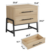Comodino Garvee con 2 cassetti, tavolino moderno, gambe in metallo, legno, camera da letto e soggiorno, robusto, facile da pulire, colore legno chiaro