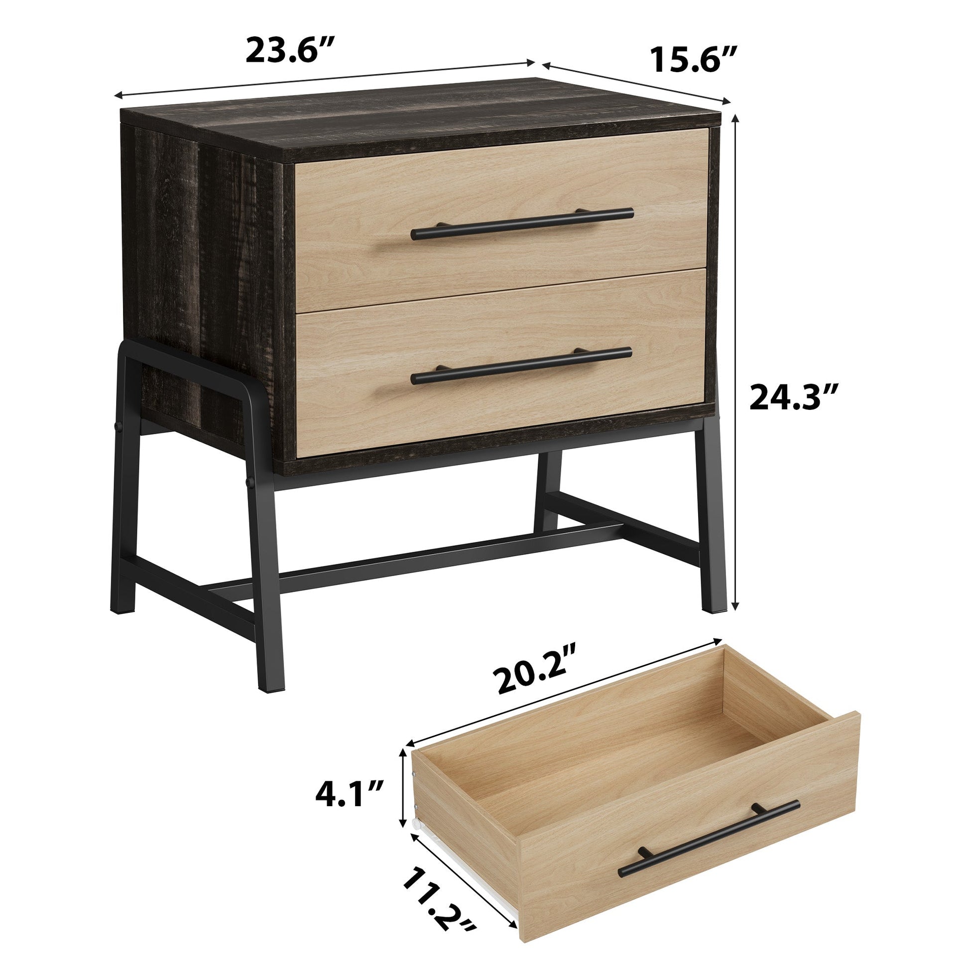 Comodino Garvée con 2 cassetti, tavolino moderno, legno chiaro, viola in metallo, camera da letto e soggiorno, robusto, spazio per archiviazione
