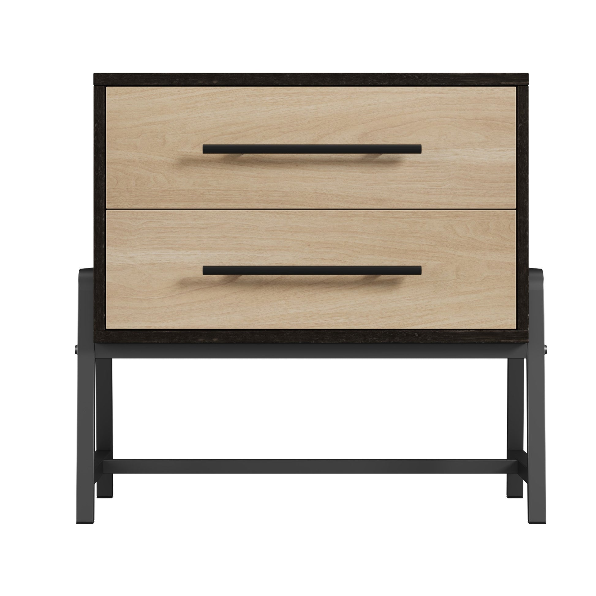 Comodino Garvée con 2 cassetti, tavolino moderno, legno chiaro, viola in metallo, camera da letto e soggiorno, robusto, spazio per archiviazione