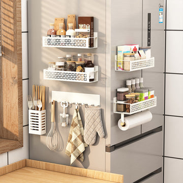 Porta spezie magnetico Garvee, set da 4, con potente magnete per frigorifero e cucina, acciaio inossidabile al carbonio, con portarotolo di carta, nero