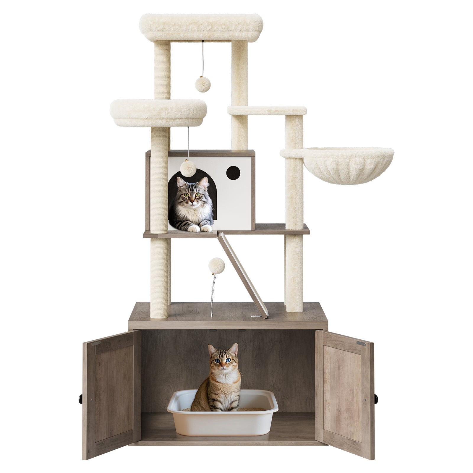 Torre per gatti GARVEE con nascondiglio per lettiera, moderno design 2 in 1, robusto MDF, tiragraffi in sisal, lavabile, per soggiorno e camera da letto