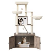 Torre per gatti GARVEE con nascondiglio per lettiera, moderno design 2 in 1, robusto MDF, tiragraffi in sisal, lavabile, per soggiorno e camera da letto