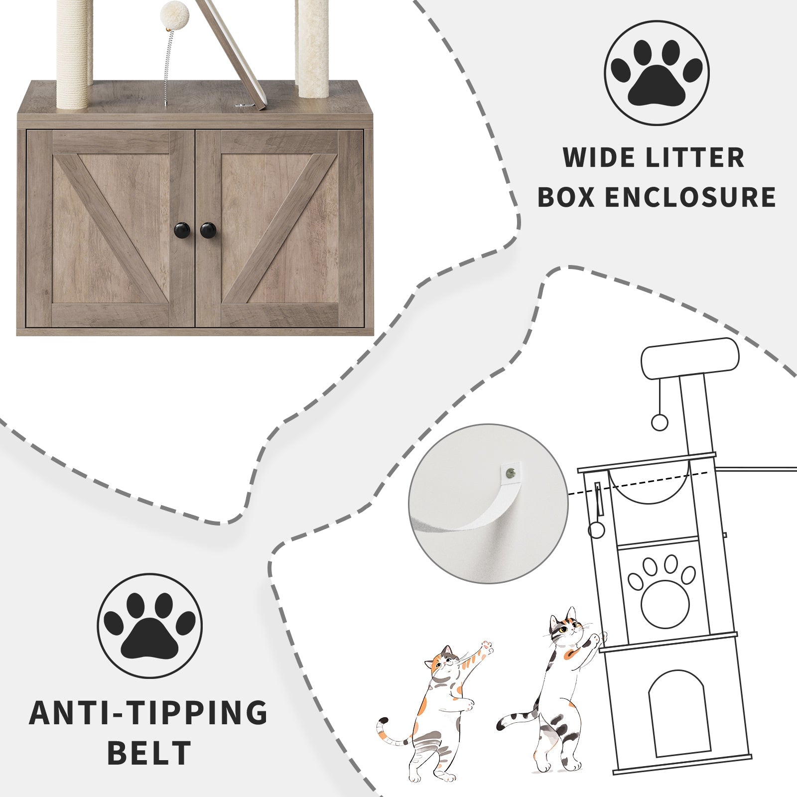Torre per gatti GARVEE con nascondiglio per lettiera, moderno design 2 in 1, robusto MDF, tiragraffi in sisal, lavabile, per soggiorno e camera da letto