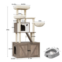 Torre per gatti GARVEE con nascondiglio per lettiera, moderno design 2 in 1, robusto MDF, tiragraffi in sisal, lavabile, per soggiorno e camera da letto