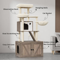 Torre per gatti GARVEE con nascondiglio per lettiera, moderno design 2 in 1, robusto MDF, tiragraffi in sisal, lavabile, per soggiorno e camera da letto
