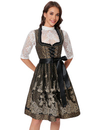 Garvee Dirndl da donna, abito tradizionale midi corto, 3 pezzi, nero e oro, per l'Oktoberfest, taglie 34-52