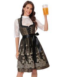 Garvee Dirndl da donna, abito tradizionale midi corto, 3 pezzi, nero e oro, per l'Oktoberfest, taglie 34-52