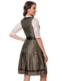 Garvee Dirndl da donna, abito tradizionale midi corto, 3 pezzi, nero e oro, per l'Oktoberfest, taglie 34-52