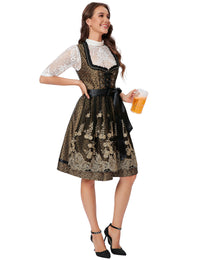 Garvee Dirndl da donna, abito tradizionale midi corto, 3 pezzi, nero e oro, per l'Oktoberfest, taglie 34-52