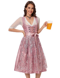 Garvee Dirndl da donna, abito tradizionale midi, costume Oktoberfest, rosa, taglia 34, con camicetta e grembiule inclusi