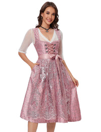 Garvee Dirndl da donna, abito tradizionale midi, costume Oktoberfest, rosa, taglia 34, con camicetta e grembiule inclusi