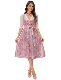 Garvee Dirndl da donna, abito tradizionale midi, costume Oktoberfest, rosa, taglia 34, con camicetta e grembiule inclusi