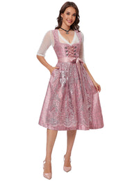 Garvee Dirndl da donna, abito tradizionale midi, costume Oktoberfest, rosa, taglia 34, con camicetta e grembiule inclusi