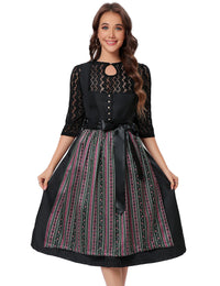 Garvee Dirndl - Abito tradizionale midi da donna, set da 3 pezzi per l'Oktoberfest, nero, taglia 42
