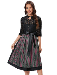 Garvee Dirndl - Abito tradizionale midi da donna, set da 3 pezzi per l'Oktoberfest, nero, taglia 34
