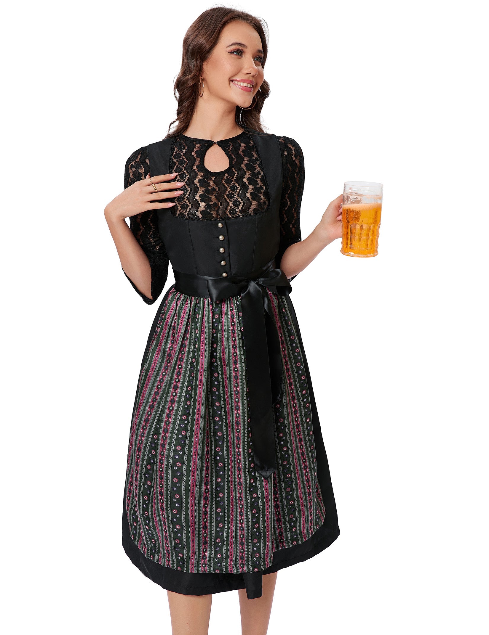 Garvee Dirndl - Abito tradizionale midi da donna, set da 3 pezzi per l'Oktoberfest, nero, taglia 42