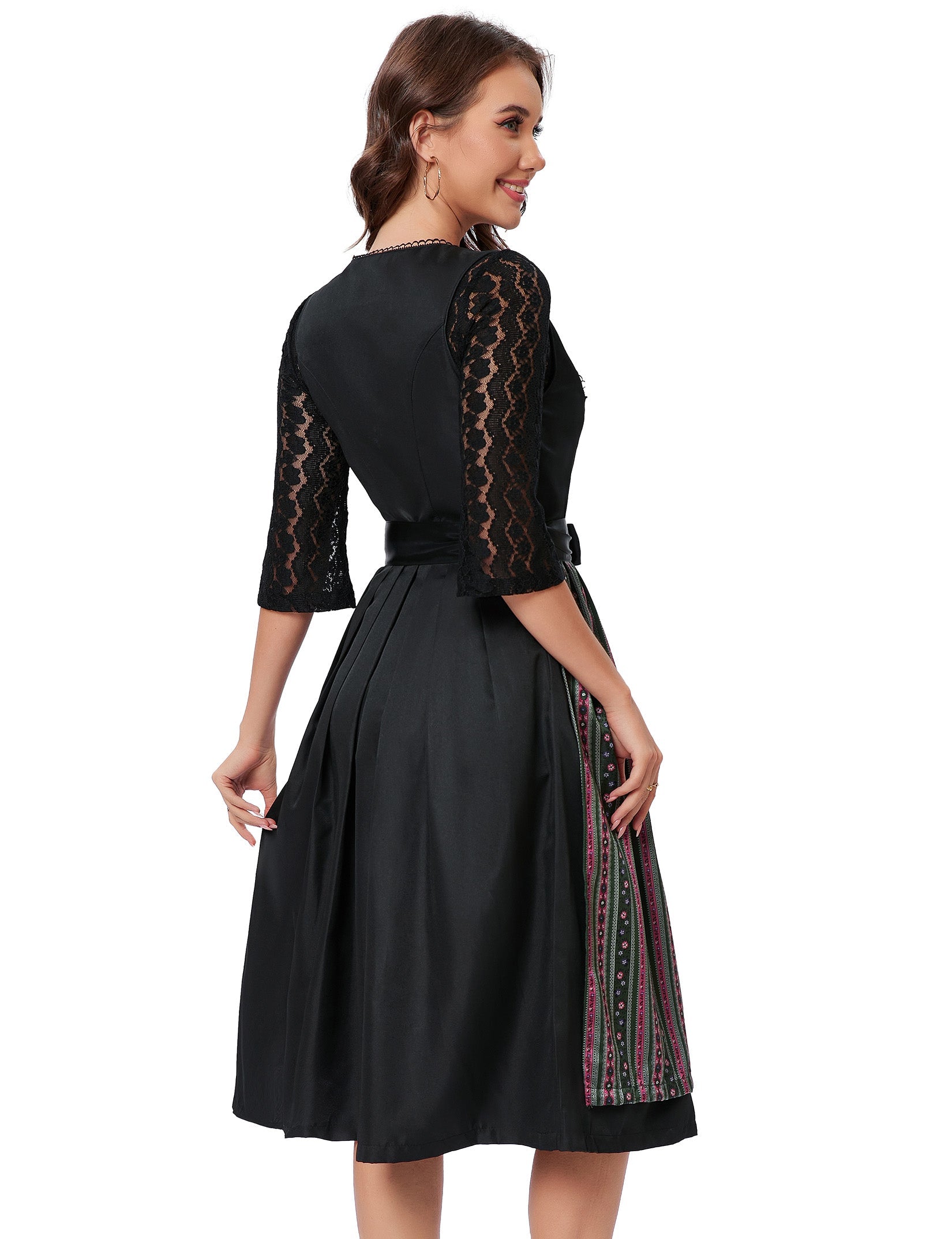 Garvee Dirndl - Abito tradizionale midi da donna, set da 3 pezzi per l'Oktoberfest, nero, taglia 34