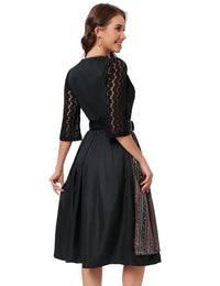 Garvee Dirndl - Abito tradizionale midi da donna, set da 3 pezzi per l'Oktoberfest, nero, taglia 42