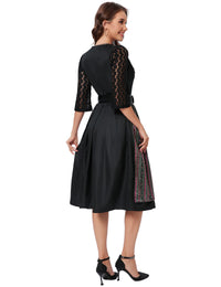 Garvee Dirndl - Abito tradizionale midi da donna, set da 3 pezzi per l'Oktoberfest, nero, taglia 34