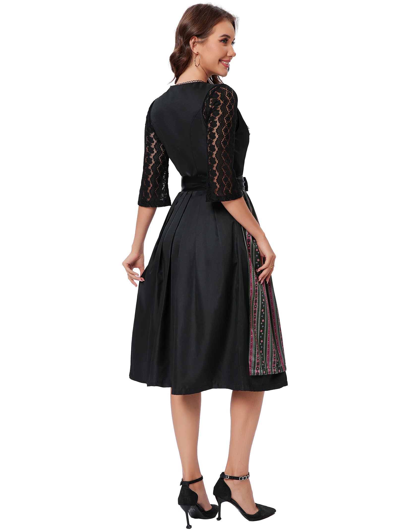 Garvee Dirndl - Abito tradizionale midi da donna, set da 3 pezzi per l'Oktoberfest, nero, taglia 42