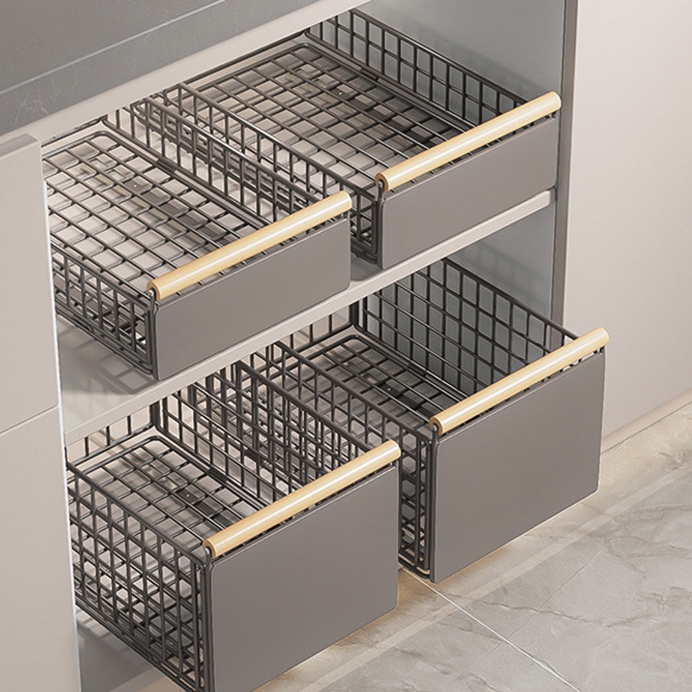 Garvee Organizer estensibile per mobili da cucina con pellicola adesiva, cestello in filo metallico, manico in legno per cucina e bagno, antiruggine, silenzioso