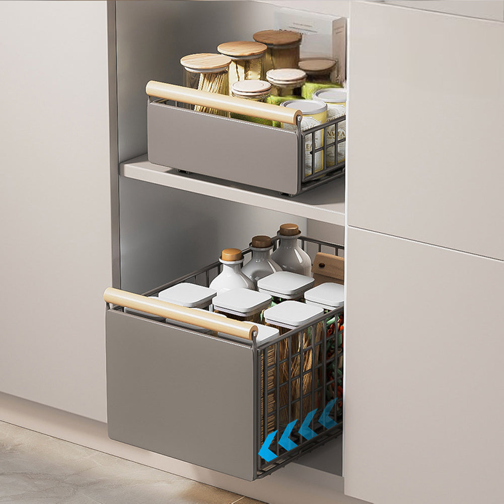 Garvee Organizer per mobili da cucina con pellicola adesiva, ripiani estensibili resistenti, cestello per cassetti in rete metallica per cucina e bagno, antiruggine, silenzioso, metallo, nero