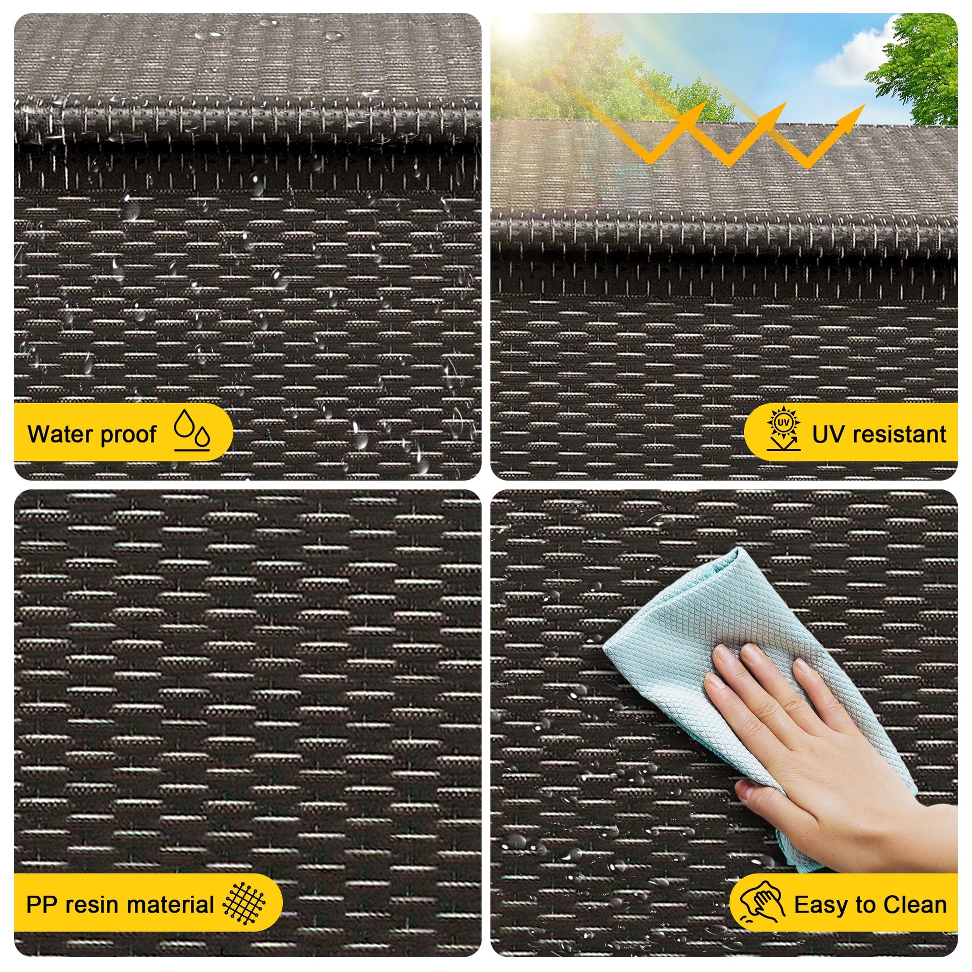 GARVEE Grande contenitore da esterno da 150 galloni con 2 ruote, struttura in metallo, rattan PE, impermeabile, con maniglie, per giardino e patio