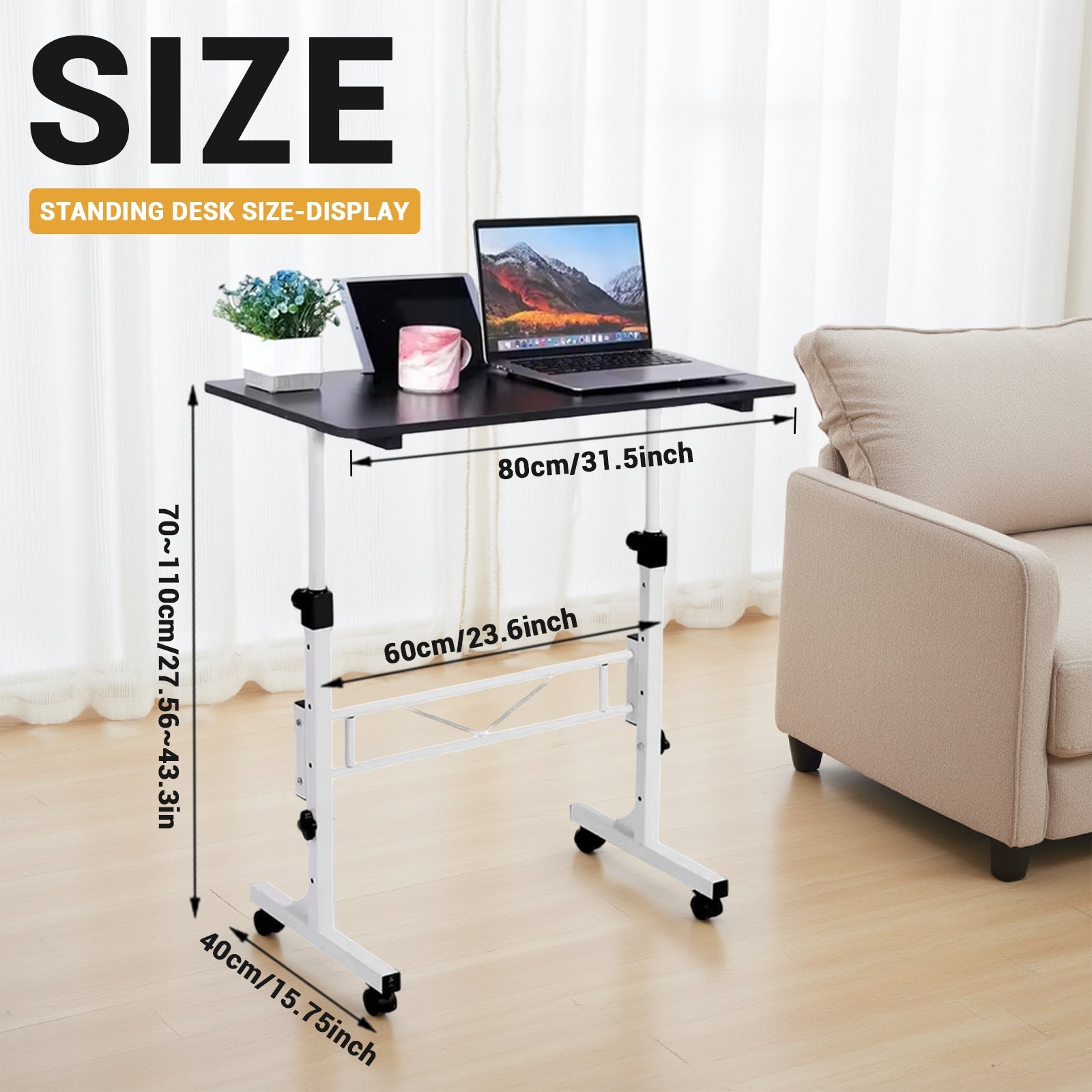 Scrivania mobile Garvee, regolabile in altezza, con ruote, ergonomica, in metallo, per ufficio domestico, portatile, montaggio rapido