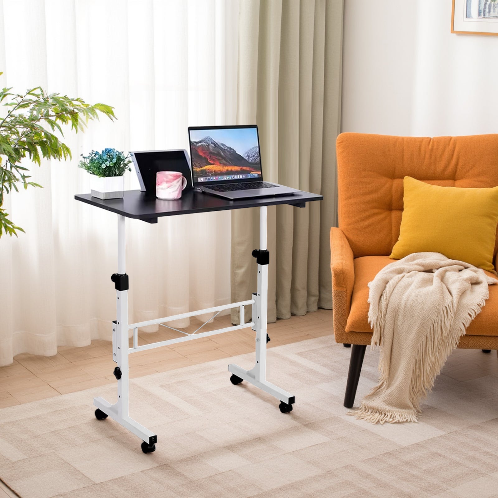 Scrivania mobile Garvee, regolabile in altezza, con ruote, ergonomica, in metallo, per ufficio domestico, portatile, montaggio rapido