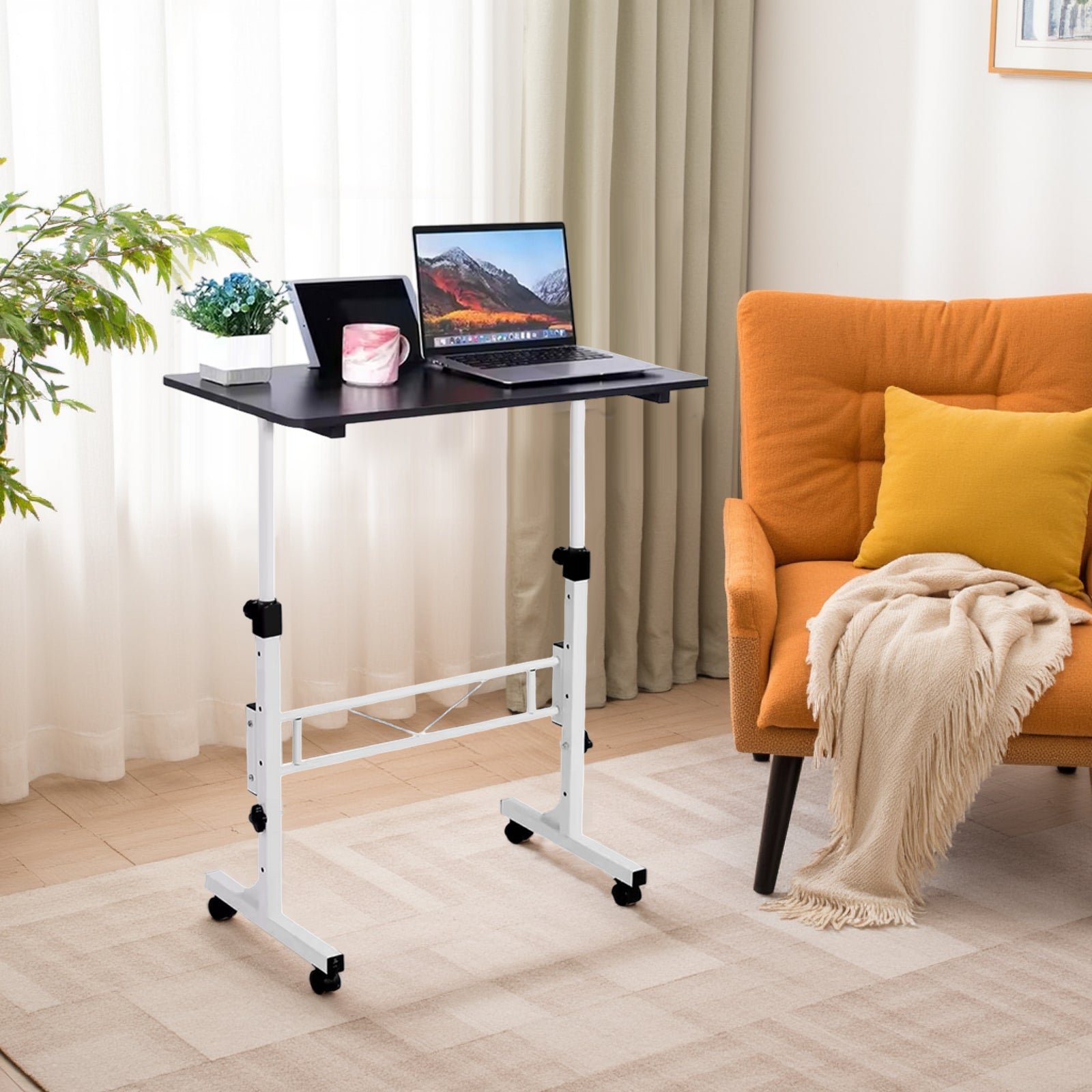 Scrivania mobile Garvee, regolabile in altezza, con ruote, ergonomica, in metallo, per ufficio domestico, portatile, montaggio rapido